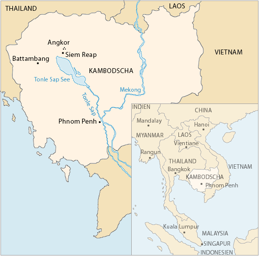 Река Тонлесап на карте Камбоджи