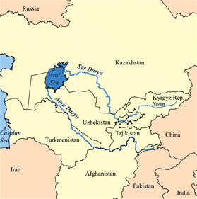 Река Сырдарья на карте