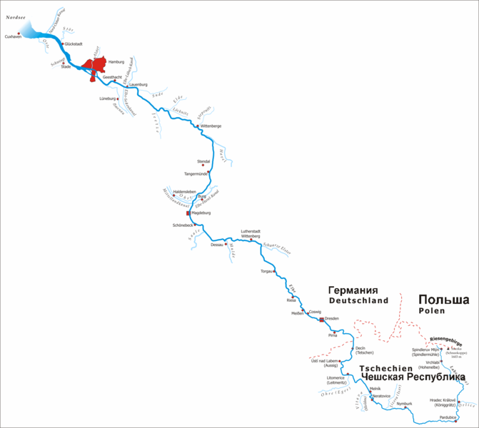 Река Эльба на карте