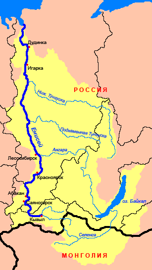 Река Енисей на карте