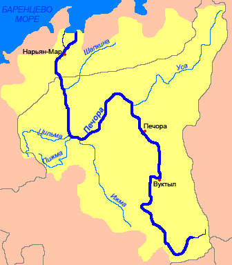 Река Печора на карте